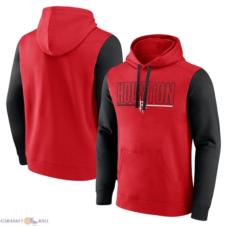 Men's Houston Rockets Red Outline Colorblock Pullover Hoodie