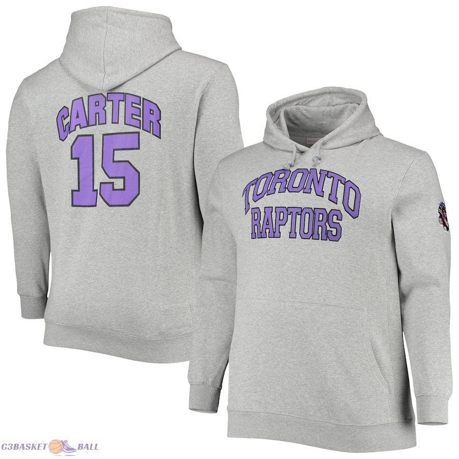 Men's Toronto Raptors Vince Carter Mitchell & Ness Heathered Gray Big & Tall Name & Number Pullover Hoodie