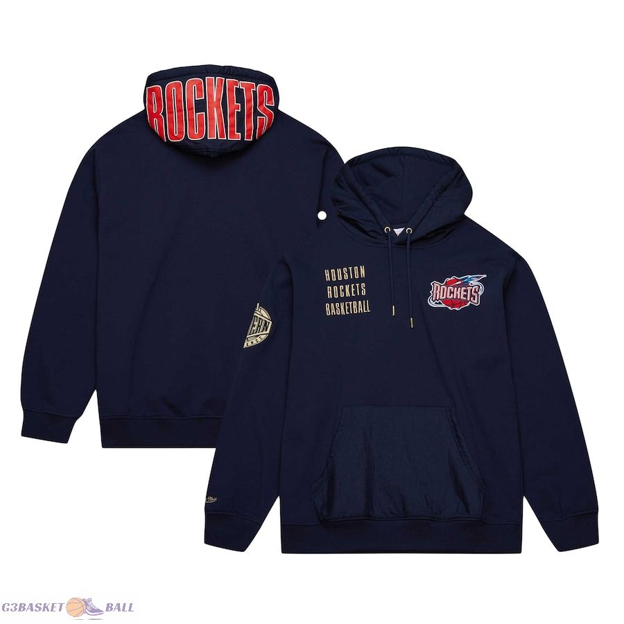 Men's Houston Rockets Mitchell & Ness Navy Team OG 2.0 Vintage Logo Fleece Pullover Hoodie