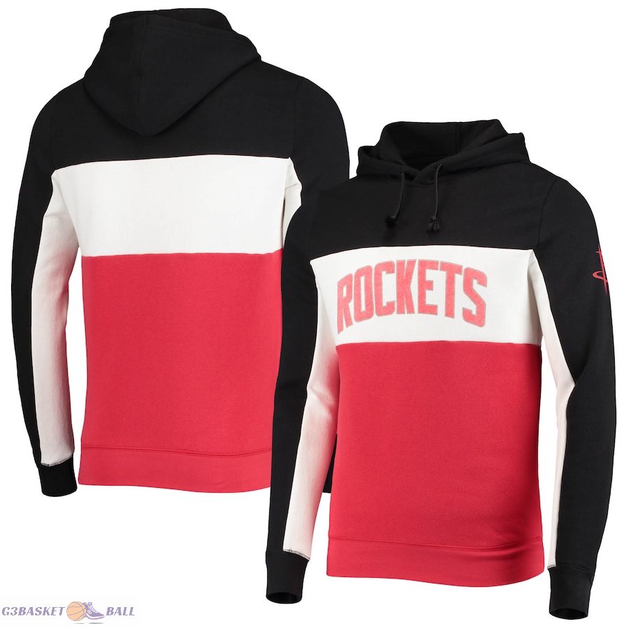 Men's Houston Rockets Junk Food Black/White Wordmark Colorblock Fleece Pullover Hoodie