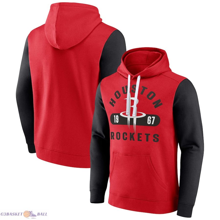 Men's Houston Rockets Fanatics Red/Black Attack Colorblock Pullover Hoodie