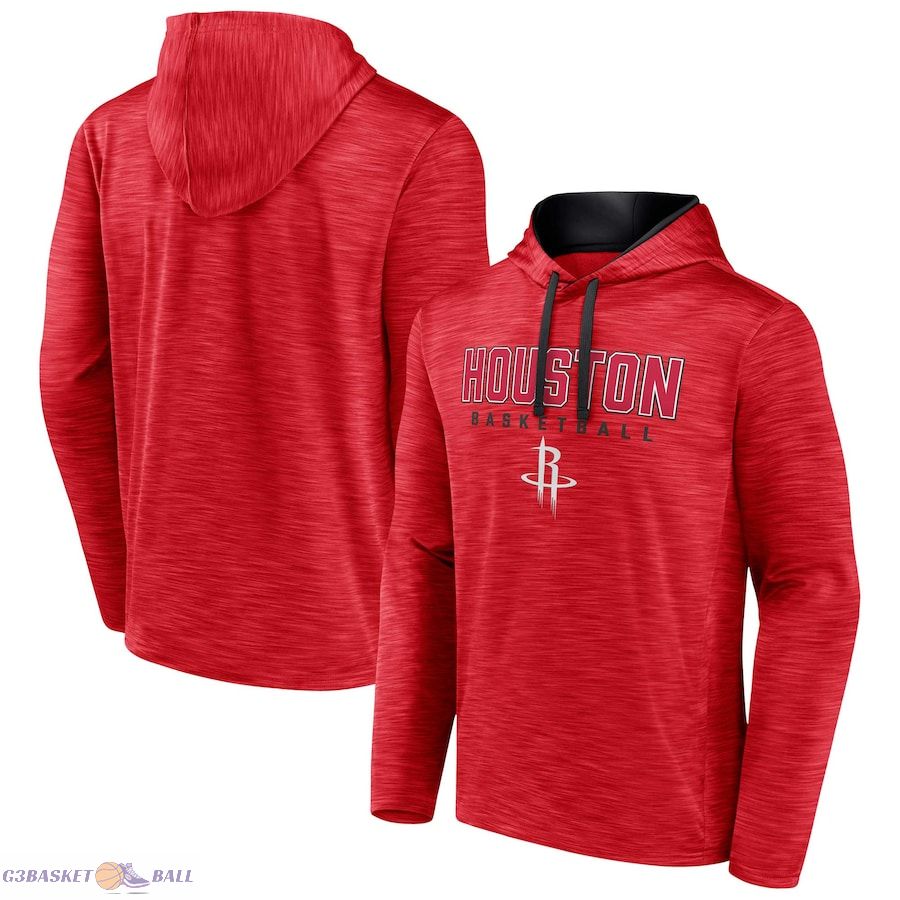 Men's Houston Rockets Fanatics Heather Red Fast Break Pullover Hoodie