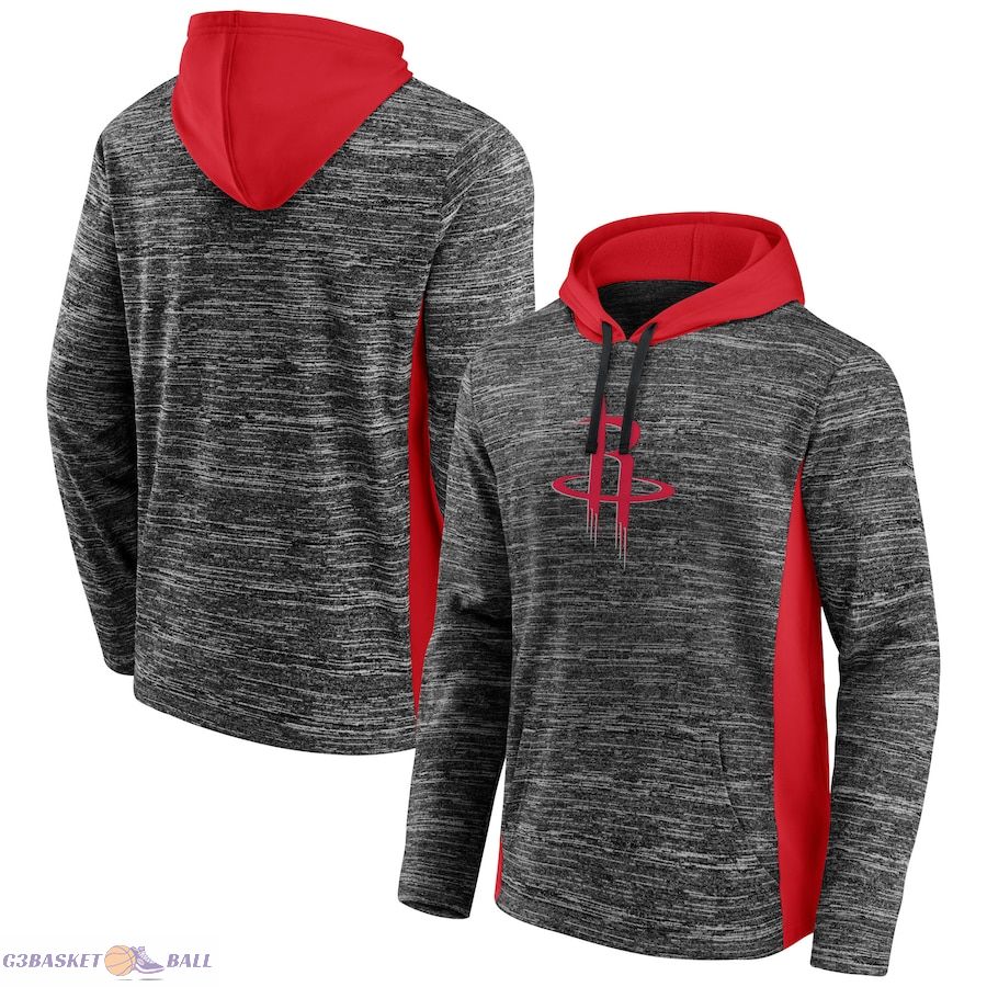 Men's Houston Rockets Fanatics Heathered Charcoal Instant Replay Colorblocked Pullover Hoodie