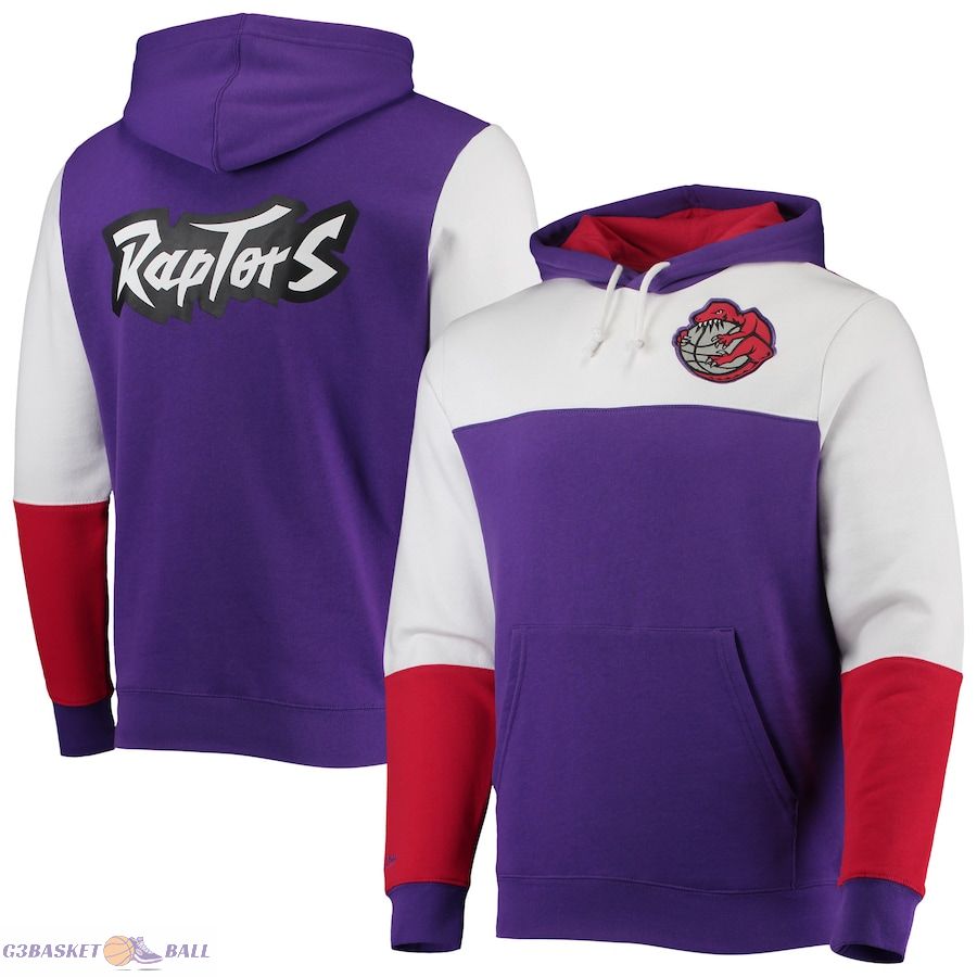 Men's Toronto Raptors Mitchell & Ness Purple Hardwood Classics Fusion 2.0 Colorblock Pullover Hoodie