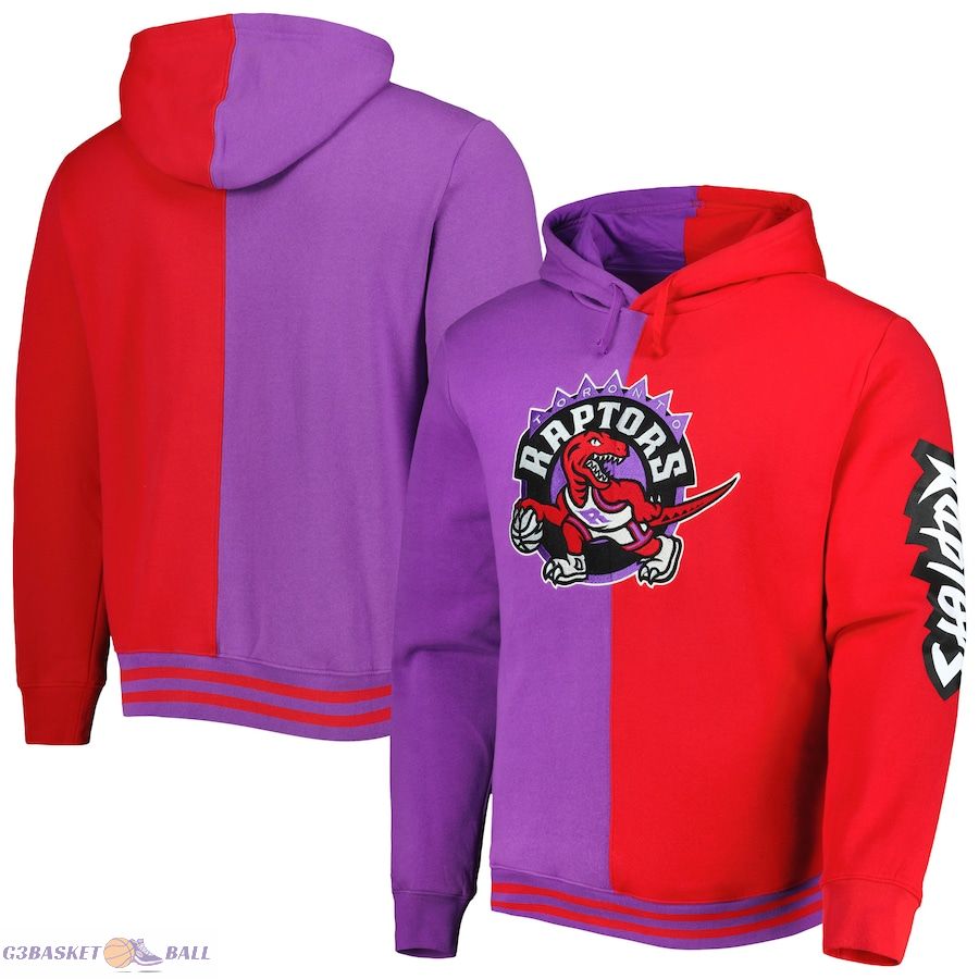 Men's Toronto Raptors Mitchell & Ness Purple/Red Hardwood Classics Split Pullover Hoodie