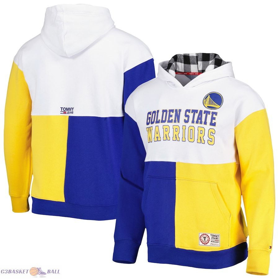 Men's Golden State Warriors Tommy Jeans White/Royal Andrew Split Pullover Hoodie