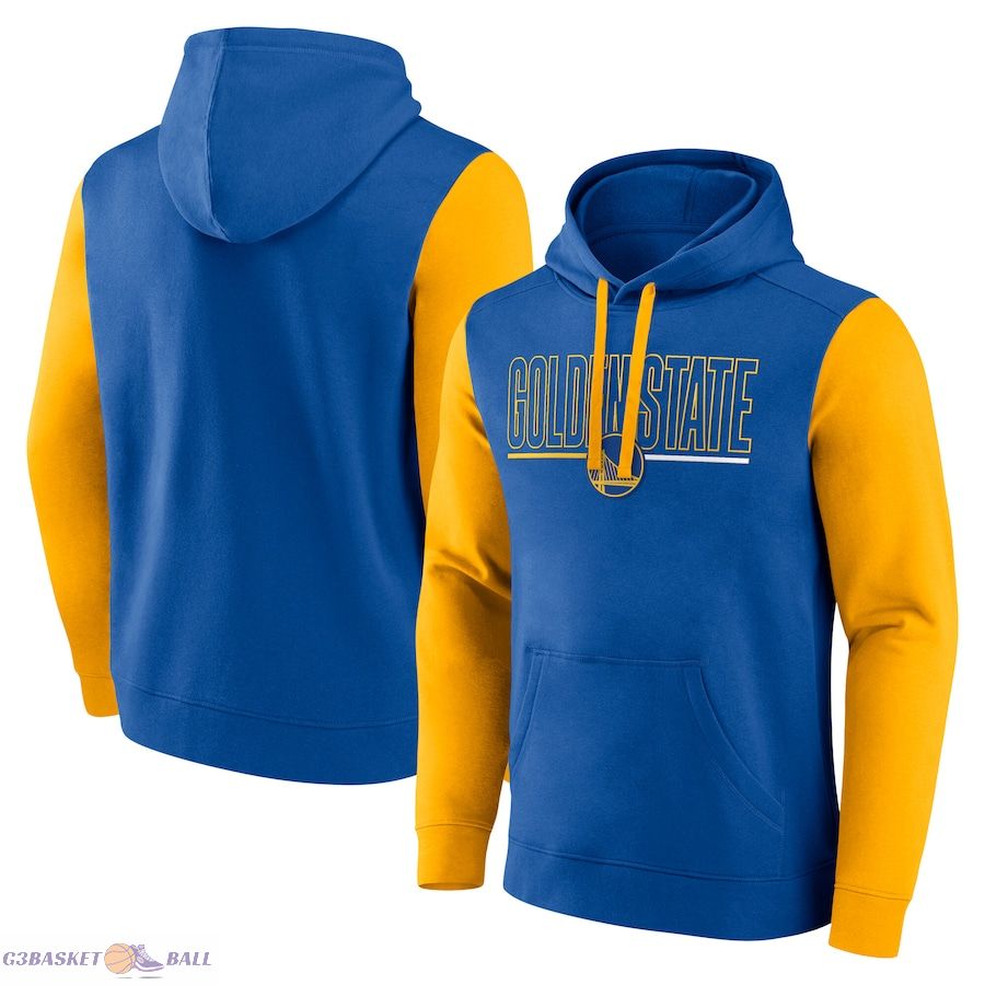 Men's Golden State Warriors Royal Outline Colorblock Pullover Hoodie