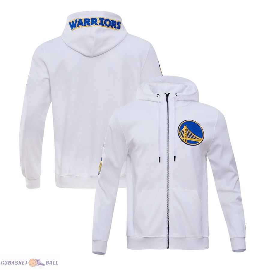 Men's Golden State Warriors Pro Standard White Classic Chenille Double Knit Full-Zip Pullover Hoodie