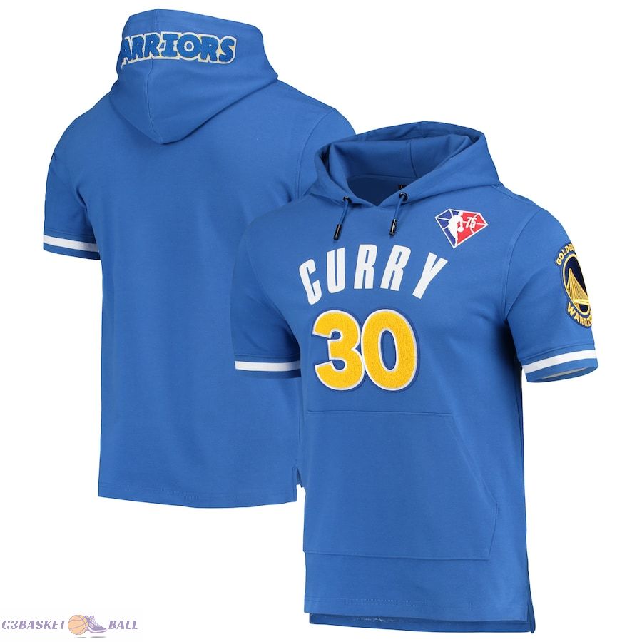 Men's Golden State Warriors Stephen Curry Pro Standard Royal Name & Number Short Sleeve Pullover Hoodie