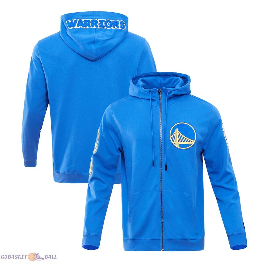 Men's Golden State Warriors Pro Standard Royal Classic Chenille Double Knit Full-Zip Pullover Hoodie