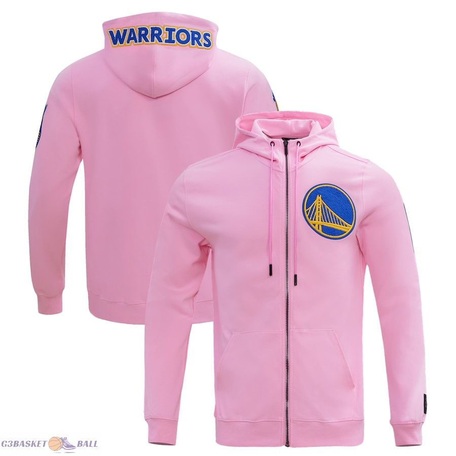 Men's Golden State Warriors Pro Standard Pink Classic Chenille Double Knit Full-Zip Pullover Hoodie