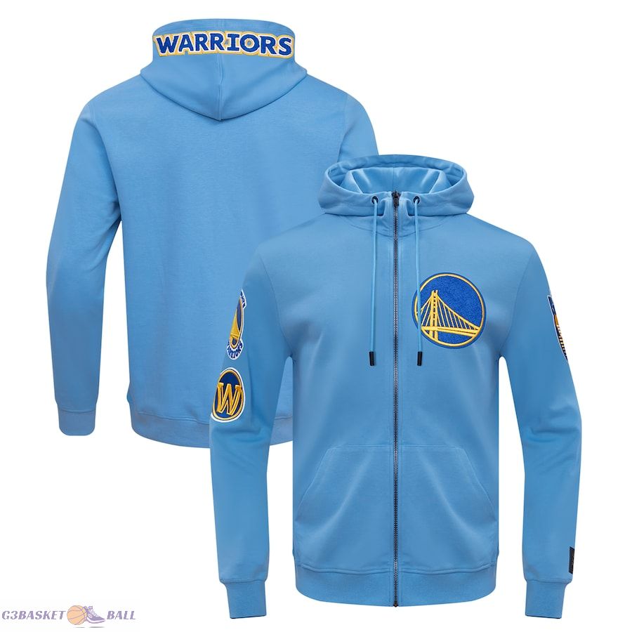 Men's Golden State Warriors Pro Standard Blue Classic Chenille Double Knit Full-Zip Pullover Hoodie