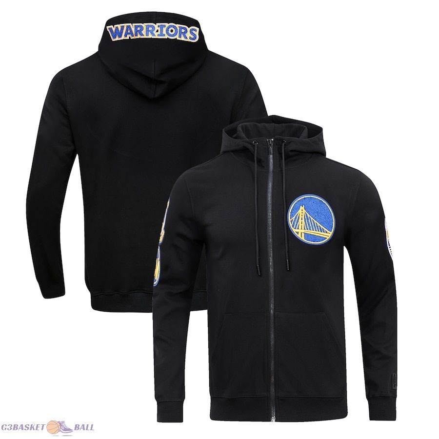 Men's Golden State Warriors Pro Standard Black Classic Chenille Double Knit Full-Zip Pullover Hoodie