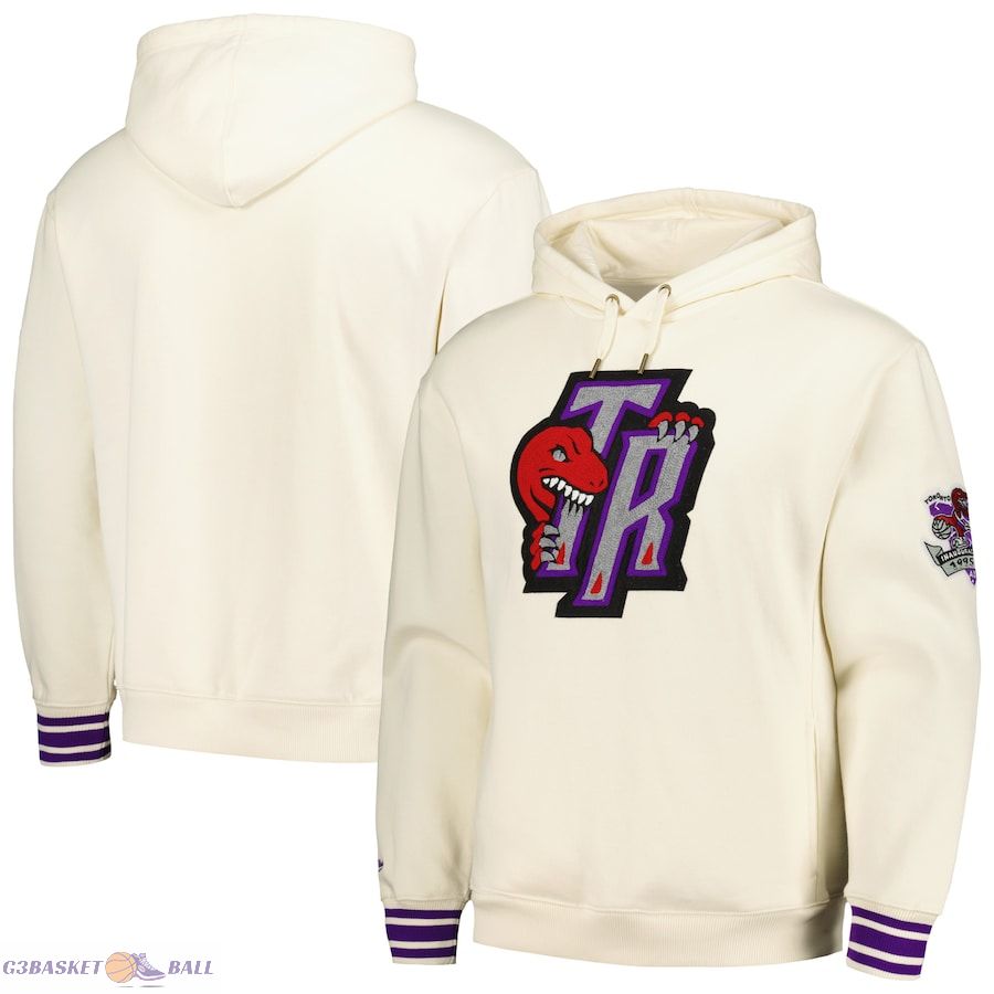 Men's Toronto Raptors Mitchell & Ness Cream Chainstitch Felt Pullover Hoodie