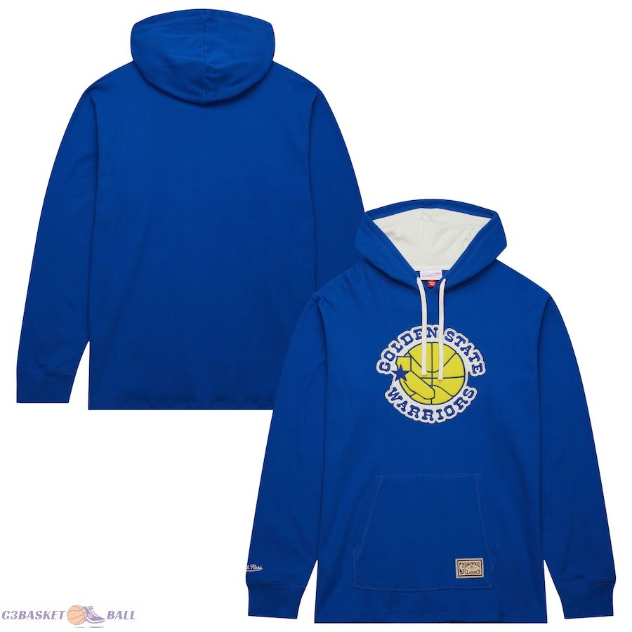 Men's Golden State Warriors Mitchell & Ness Royal Hardwood Classics Lightweight Thermal Pullover Hoodie