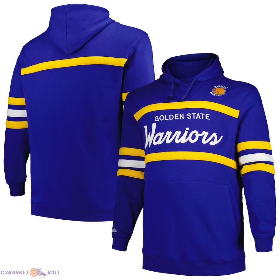 Men's Golden State Warriors Mitchell & Ness Royal Big & Tall Hardwood Classics Head Coach Pullover Hoodie