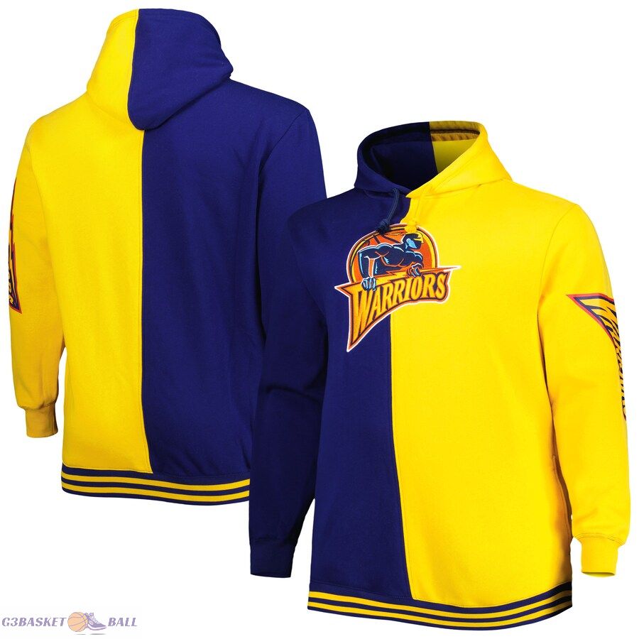 Men's Golden State Warriors Mitchell & Ness Navy/Gold Big & Tall Hardwood Classics Split Pullover Hoodie