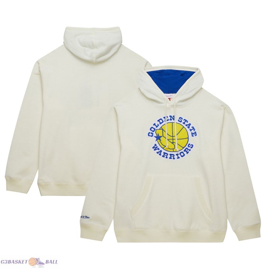 Men's Golden State Warriors Mitchell & Ness Cream Hardwood Classics Vintage Pullover Hoodie