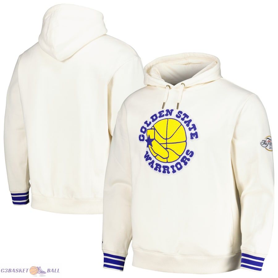 Men's Golden State Warriors Mitchell & Ness Cream Chainstitch Felt Pullover Hoodie