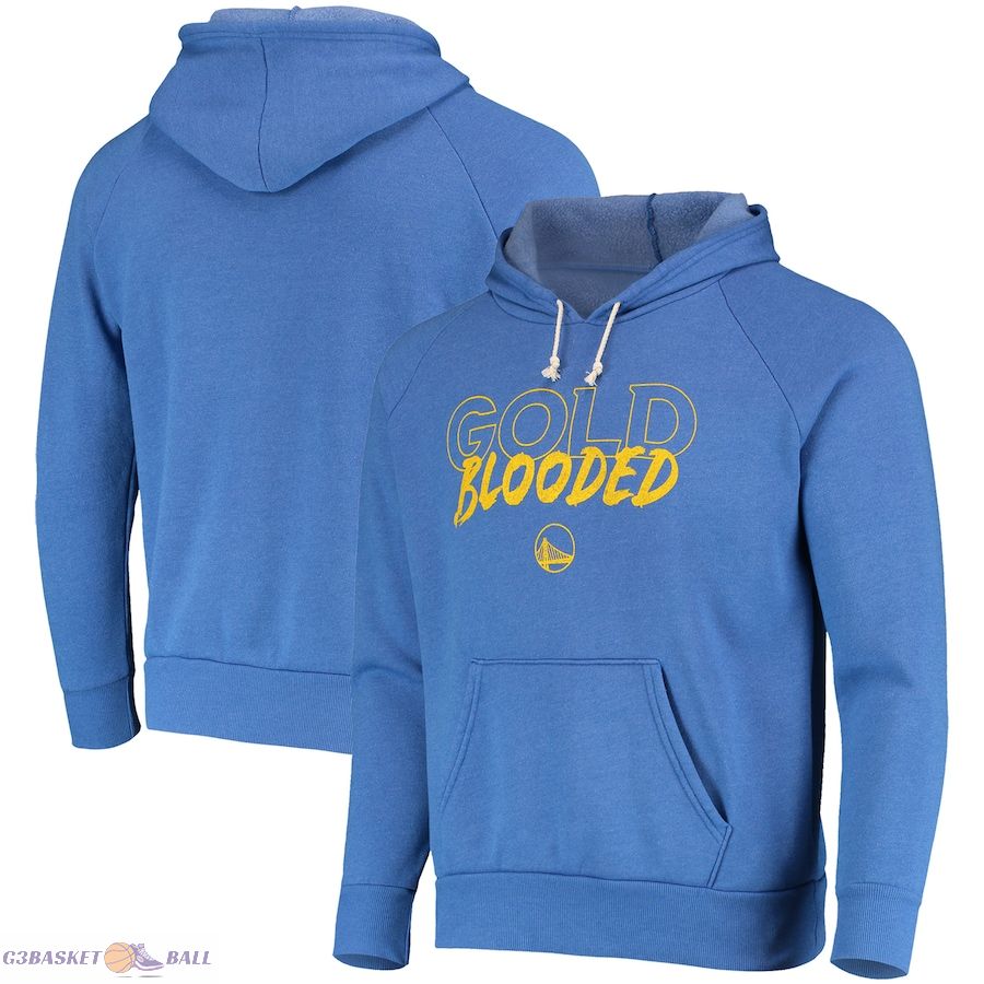 Men's Golden State Warriors Majestic Threads Heathered Royal Mantra Tri-Blend V-Neck Raglan Pullover Hoodie