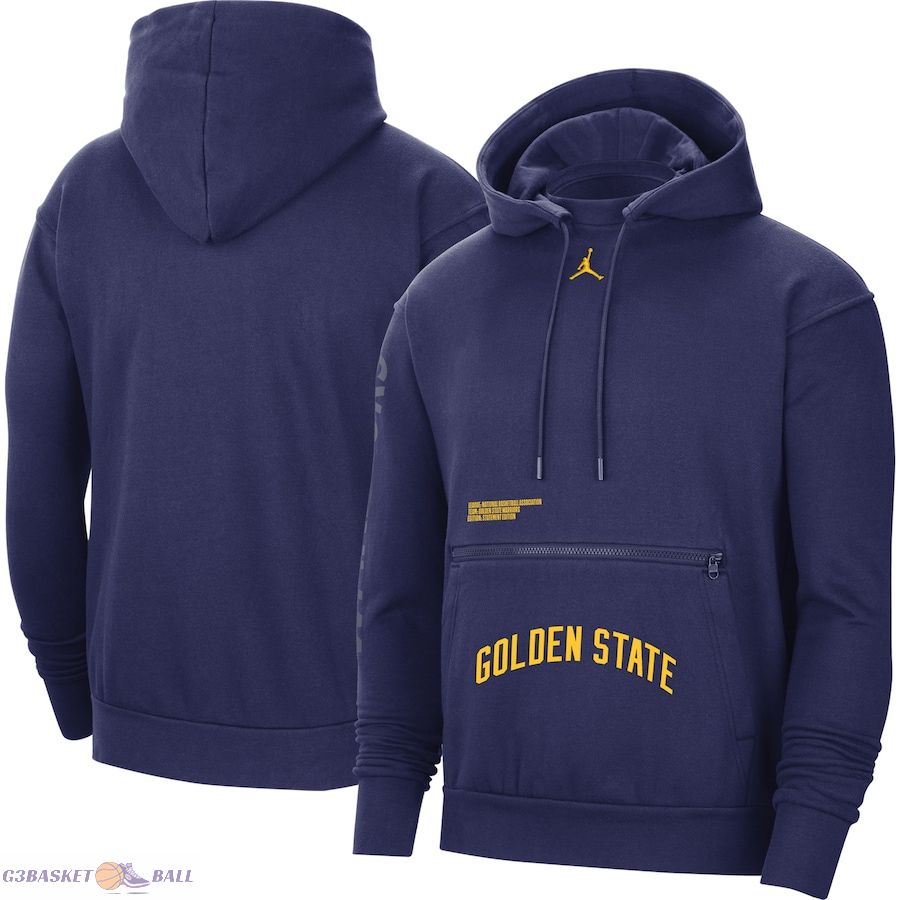 Men's Golden State Warriors Jordan Brand Navy Courtside Statement Edition Pullover Hoodie