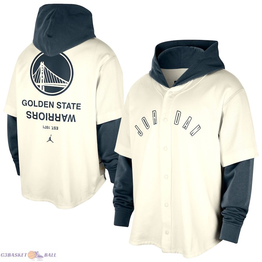 Men's Golden State Warriors Jordan Brand Cream/Navy Courtside Statement Edition MVP Jersey Pullover Hoodie