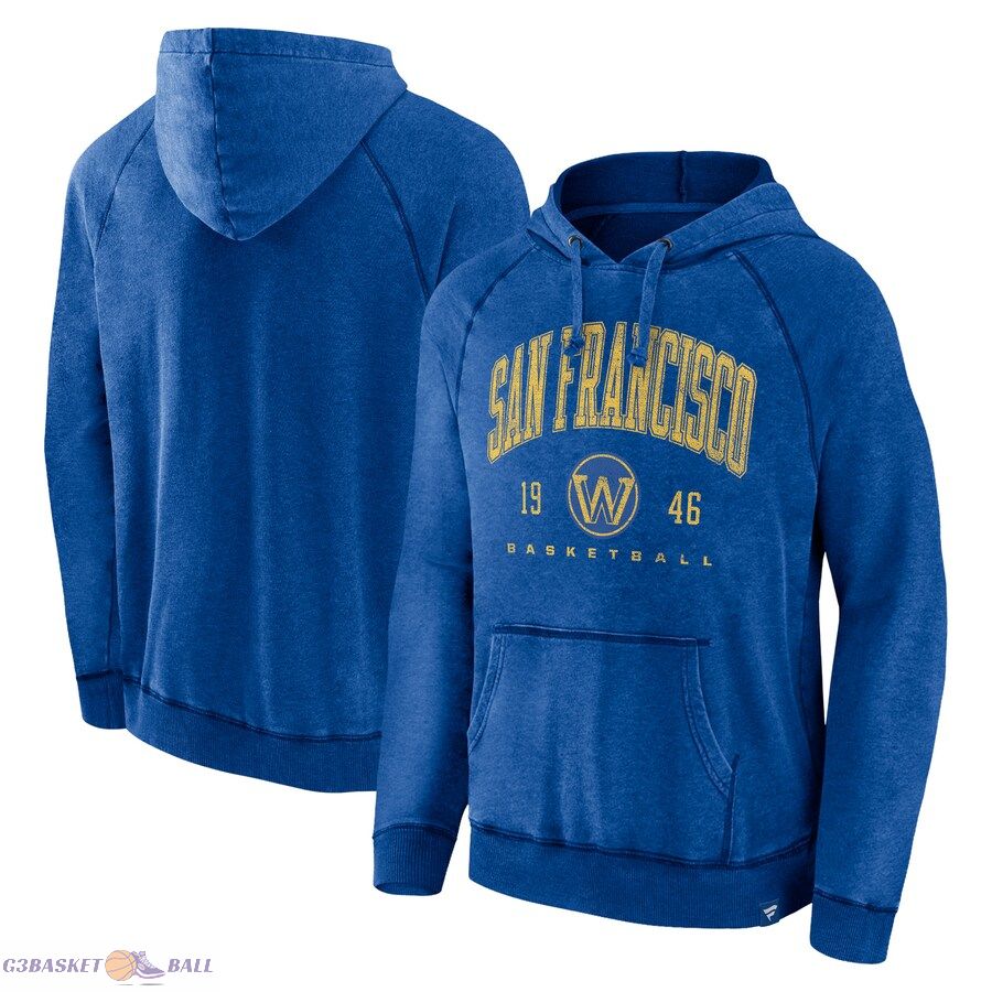 Men's Golden State Warriors Fanatics Heather Royal Foul Trouble Snow Wash Raglan Pullover Hoodie