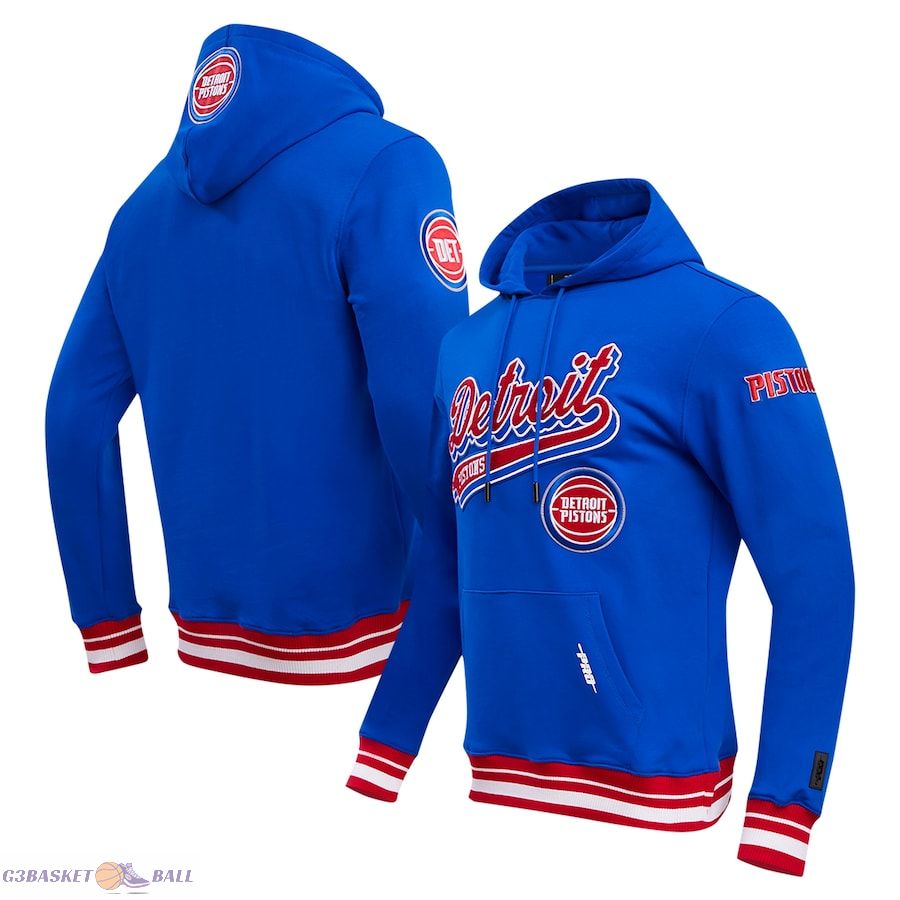 Men's Detroit Pistons Pro Standard Blue Script Tail Pullover Hoodie