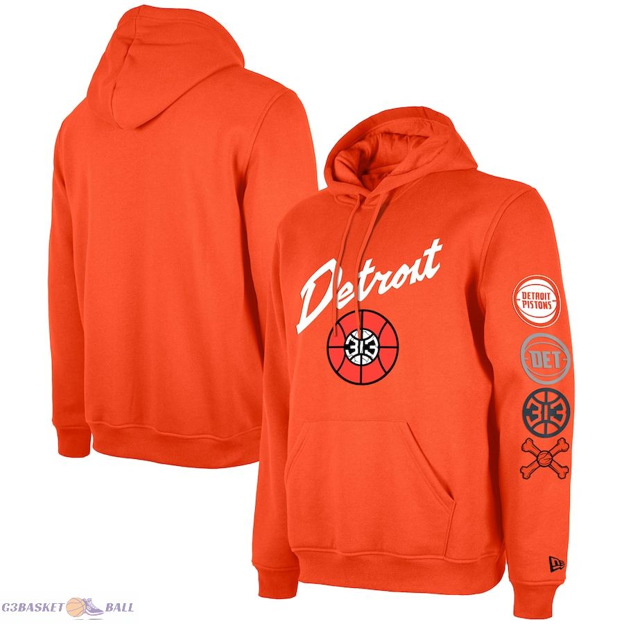 Men's Detroit Pistons New Era Orange Big & Tall 2023/24 City Edition Jersey Pullover Hoodie