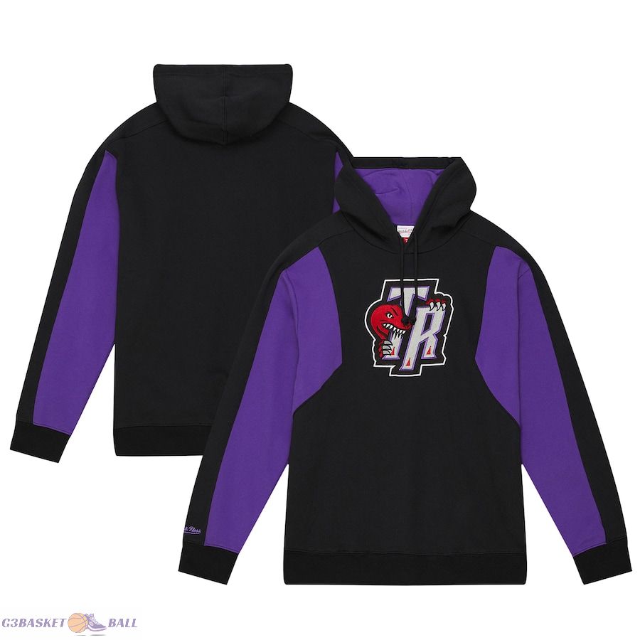 Men's Toronto Raptors Mitchell & Ness Black Color Block 2.0 Fleece Pullover Hoodie