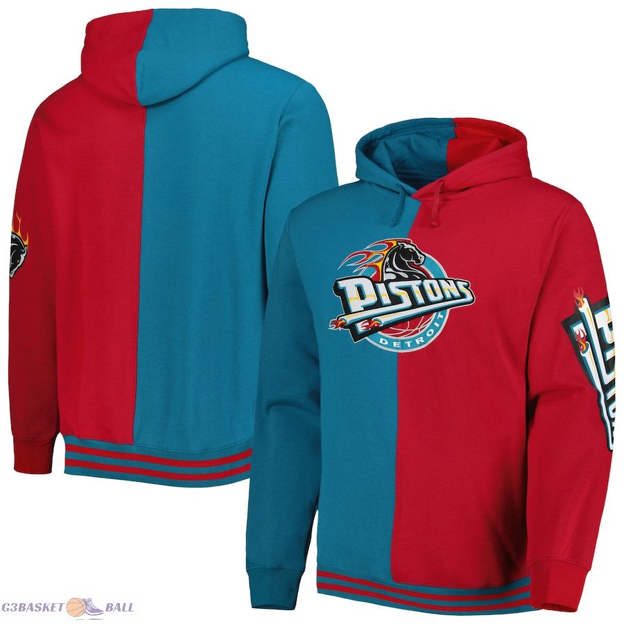 Men's Detroit Pistons Mitchell & Ness Teal/Red Big & Tall Hardwood Classics Split Pullover Hoodie