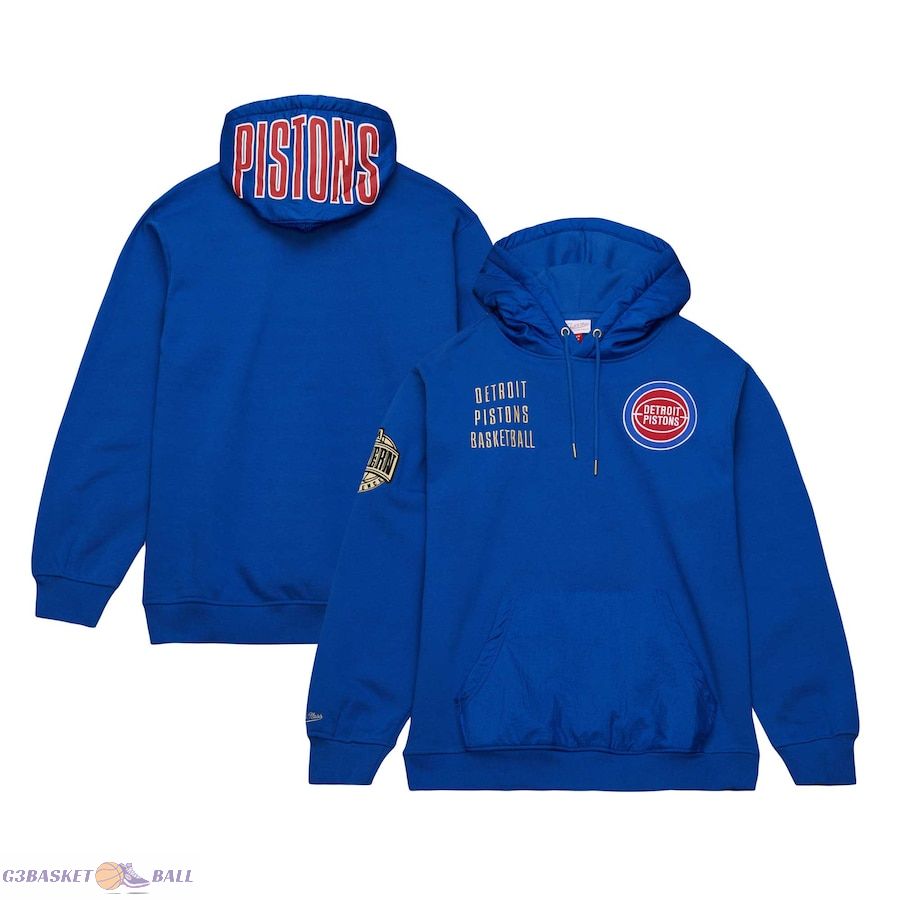 Men's Detroit Pistons Mitchell & Ness Blue Team OG 2.0 Vintage Logo Fleece Pullover Hoodie