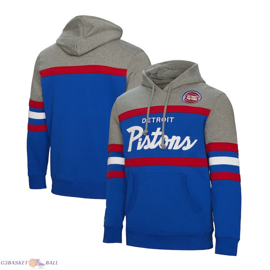 Men's Detroit Pistons Mitchell & Ness Blue Head Coach Pullover Hoodie