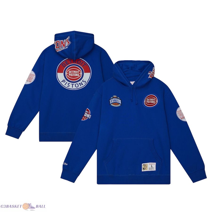 Men's Detroit Pistons Mitchell & Ness Blue Hardwood Classics City Collection Fleece Pullover Hoodie