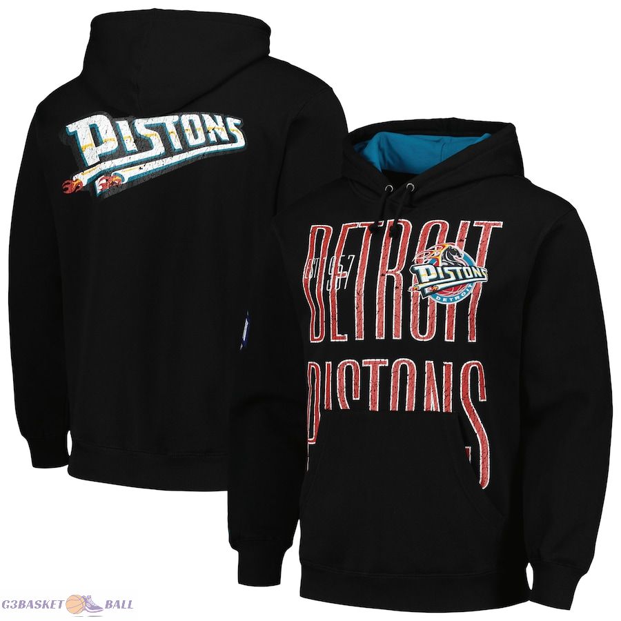 Men's Detroit Pistons Mitchell & Ness Black Hardwood Classics OG 2.0 Pullover Hoodie