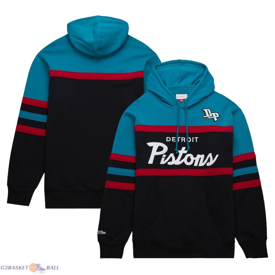 Men's Detroit Pistons Mitchell & Ness Black/Teal Head Coach Pullover Hoodie