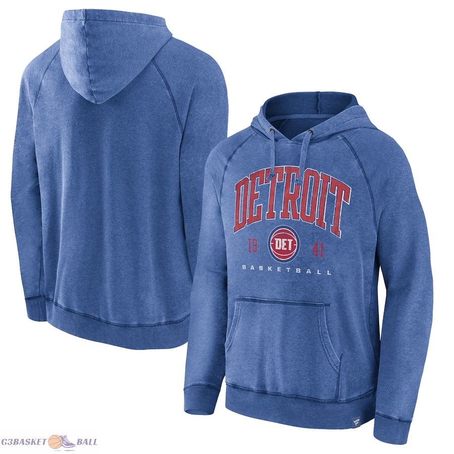 Men's Detroit Pistons Fanatics Heather Blue Foul Trouble Snow Wash Raglan Pullover Hoodie