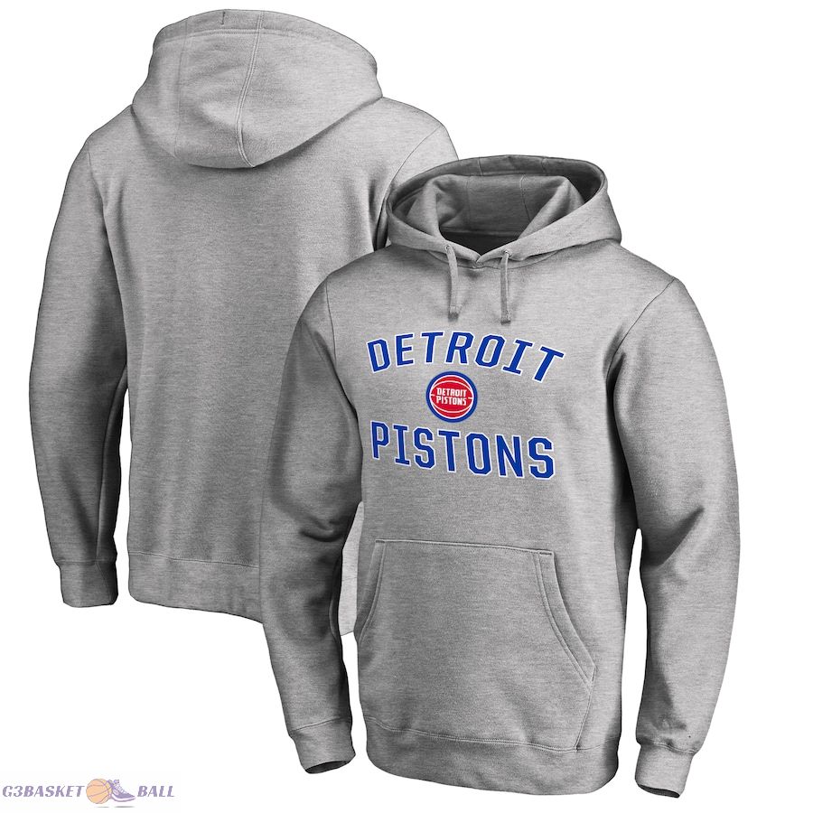 Men's Detroit Pistons Ash Victory Arch Pullover Hoodie