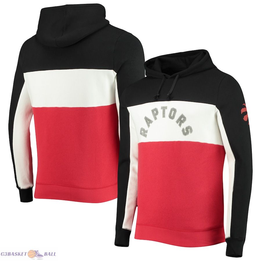 Men's Toronto Raptors Junk Food Black/White Wordmark Colorblock Fleece Pullover Hoodie