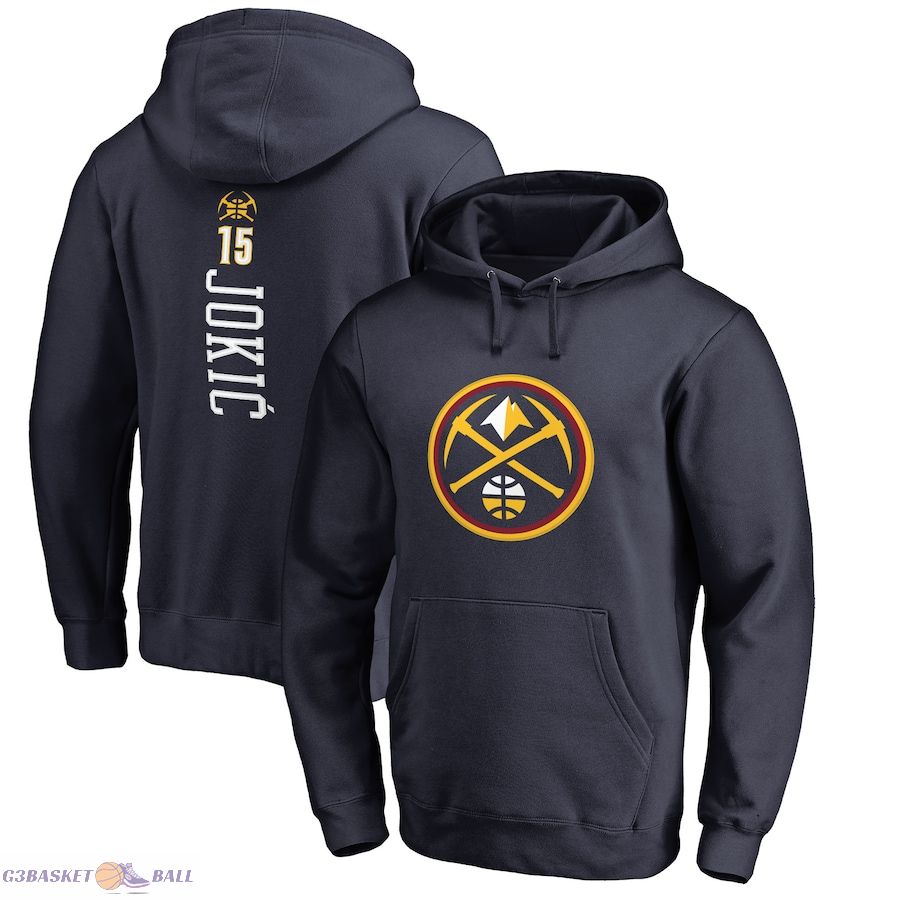 Men's Denver Nuggets Nikola Jokic Navy Team Backer Name & Number Pullover Hoodie