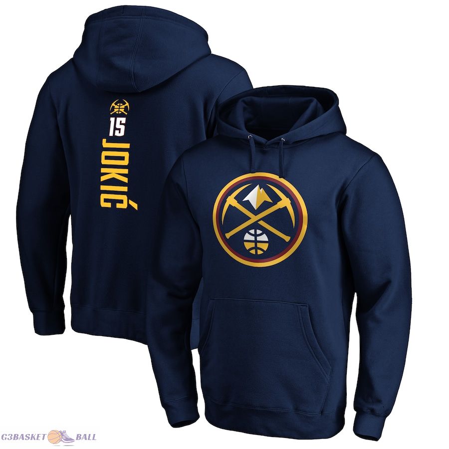 Men's Denver Nuggets Nikola Jokic Navy Playmaker Name & Number Pullover Hoodie