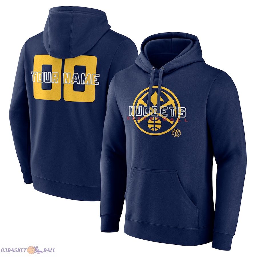 Men's Denver Nuggets Navy Stellar Personalized Name & Number Pullover Hoodie