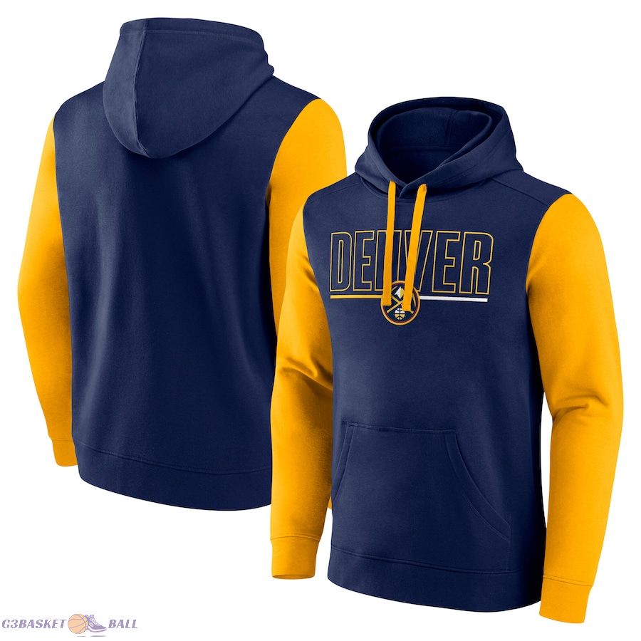 Men's Denver Nuggets Navy Outline Colorblock Pullover Hoodie