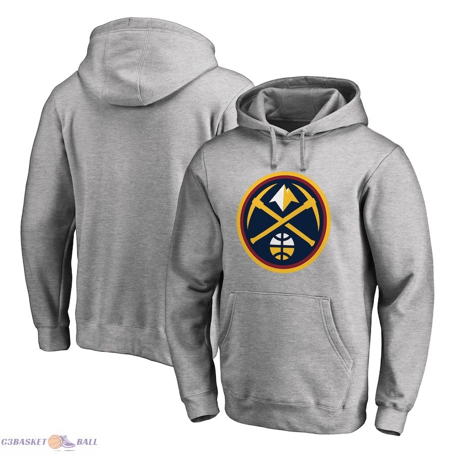 Men's Denver Nuggets Heather Gray Primary Logo Pullover Hoodie