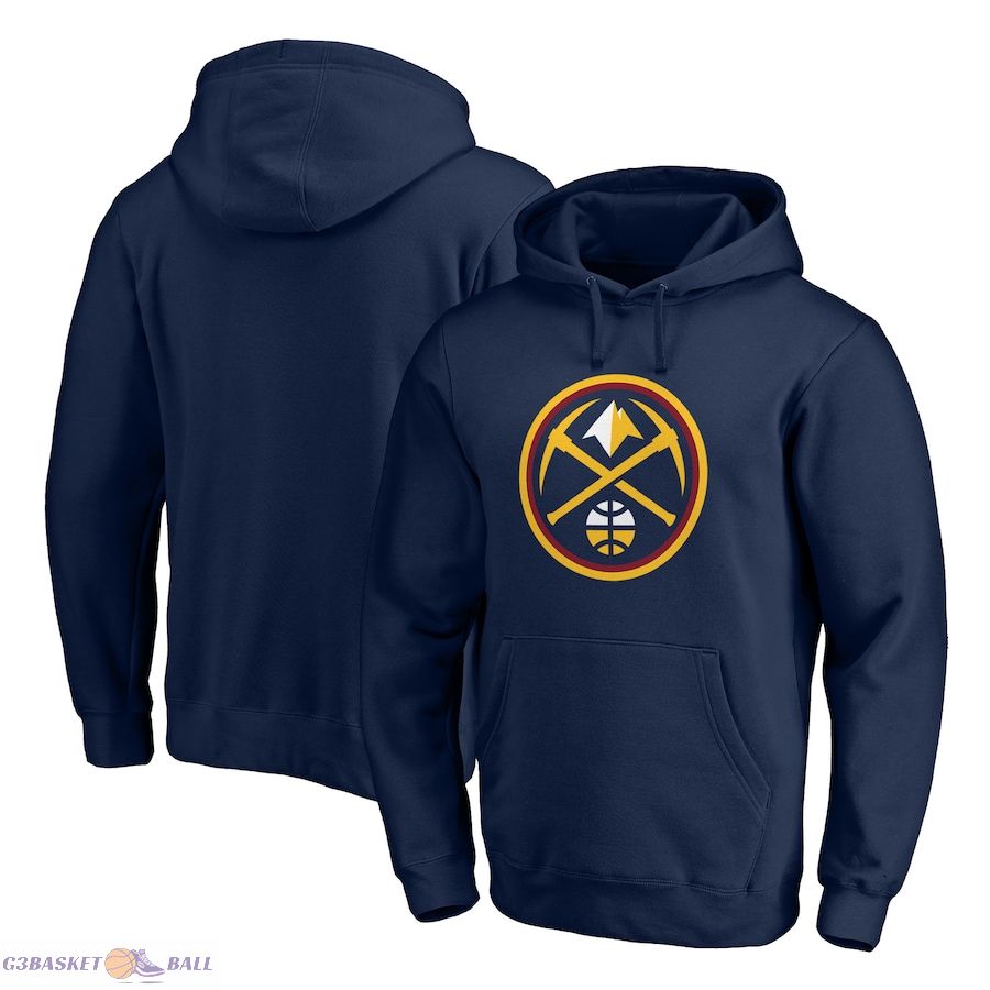 Men's Denver Nuggets Fanatics Navy Icon Primary Logo Fitted Pullover Hoodie