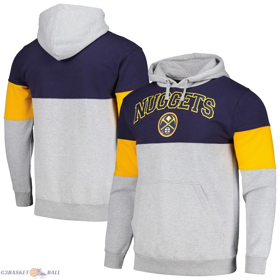 Men's Denver Nuggets Fanatics Navy Contrast Pieced Pullover Hoodie