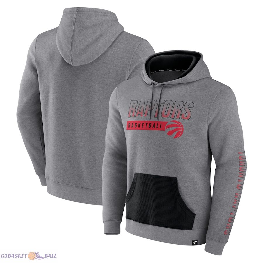 Men's Toronto Raptors Fanatics Heathered Gray Off The Bench Color Block Pullover Hoodie