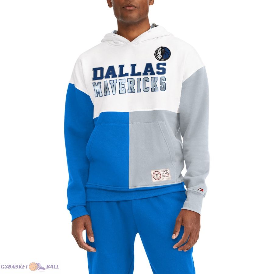 Men's Dallas Mavericks Tommy Jeans White/Royal Andrew Split Pullover Hoodie