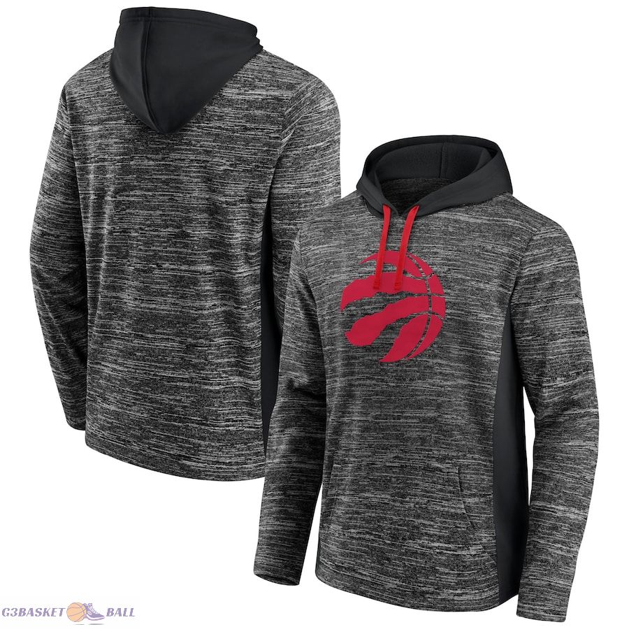 Men's Toronto Raptors Fanatics Heathered Charcoal/Black Instant Replay Colorblocked Pullover Hoodie