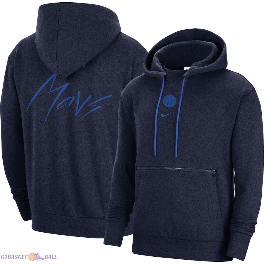 Men's Dallas Mavericks Nike Heather Navy Courtside Versus Flight Pullover Hoodie